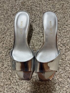 Nine West Metallic Silver Slide Mules